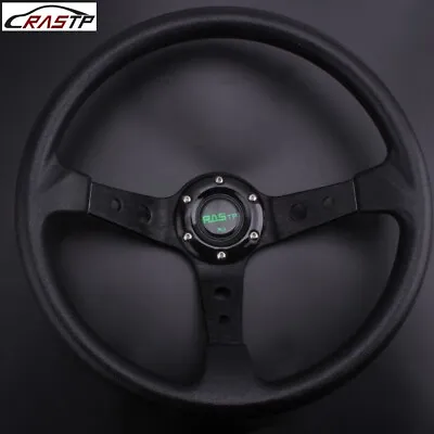 350mm 14inch Deep Dish Racing Car Steering Wheel 6 Bolt With Horn Button Black • $28.88
