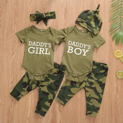 Newborn Baby Boy Girl Tops T-shirt Camo Pants Outfits Set Clothes Tracksuit • $16.98