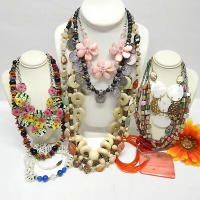 Semi Precious Stone Glass & Shell Bead Necklace Lot - Vintage To Now Jewelry • $9.99