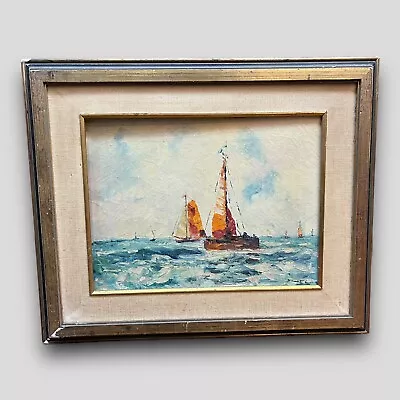Vintage Framed Oil Seascape Boat Ocean Painting 1960s • $39.99