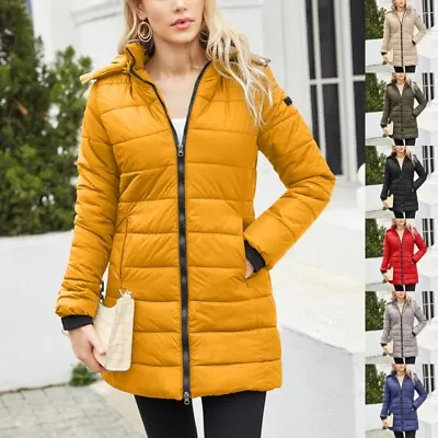 Women's Winter Cotton Parka Quilted Long Coat Hooded Ladies Warm Padded Jacket • £30.99