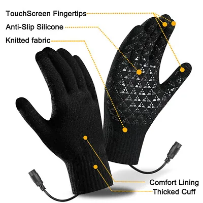 USB Rechargeable Electric Heating Gloves Winter Warm Touchscreen Hand Warmer • $9.99