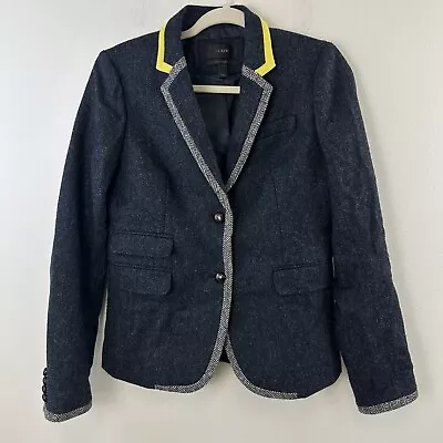 J Crew Blazer Womens Size Unknown School Boy Wool Herringbone Trim Classic • $24.79