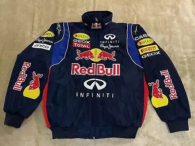 Unisex Adults F1 Team Racing Red Bull Jacket Embroidery Cotton Padded Navy Blue • £39.99