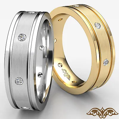 Diamond Mens Ring Flat Edged Eternity Wedding Solid Band 14k White Gold 0.20Ct • $1559