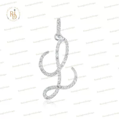 Solid 14k White Gold A TO Z Initial Charm Pendant Pave Diamond Designer Jewelry • $328.84