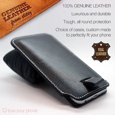 Luxury Genuine Leather Pull Tab Slide-in Sleeve Pouch Smart Phone Case Cover • £11.99