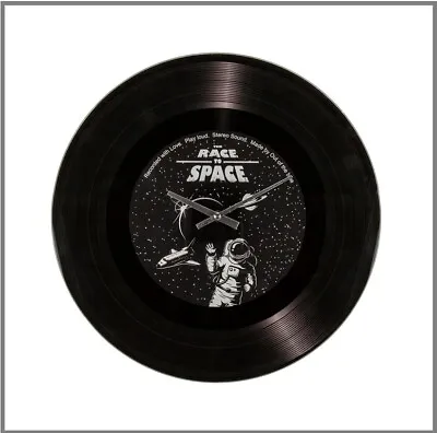 Records Wall Clock Black Glass Schallplattenuhr Retro Race To Space LP • £8.98