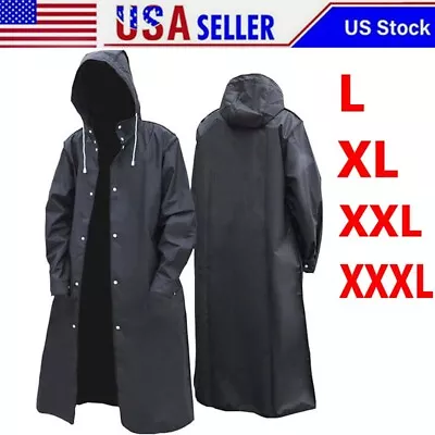 L-XXXL Waterproof Long Black Raincoat Men Rain Coat Hooded Trench Jacket Hiking • $19.99