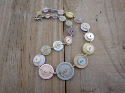 £7 • Buy Handmade Button Necklace - Multicoloured Pale Pastel Shades