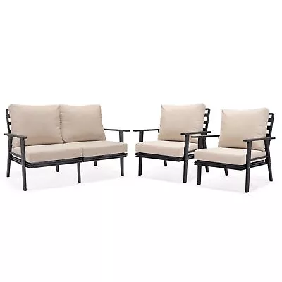 LeisureMod Walbrooke 3-Piece Patio Set With Black Aluminum Frame And Cushions • $4256