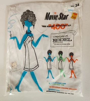 $15 • Buy  MOVIE Star  Vtg White Nylon Tricot Full Slip Sz 34-Tall Original Packaging NEW