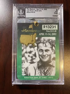 2002 Masters Badge Tiger Woods 3rd Masters Win BGS Authentic Ticket GOAT Golf • $52