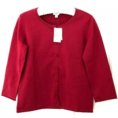 J Jill Velvet Button & Packet Knit Top Rolled Edge 3/4 Slv Red Size XXS $49 • $31.85