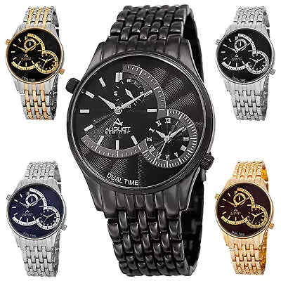 Men's August Steiner AS8141 Quartz Dual Time Stamped Dial Metal Bracelet Watch • $50.45