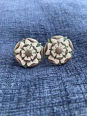 Vintage Sterling Silver Enamel Yorkshire Rose Cufflinks • £50