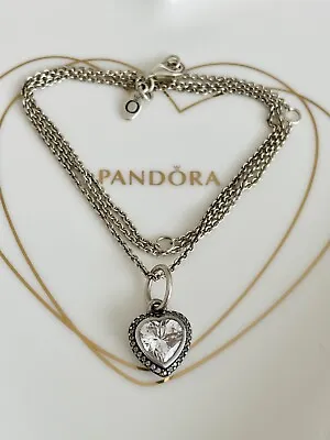 💜 PANDORA White Crystal Heart Pendant Necklace💝 Wonderful Gift 🎁 • £54.95