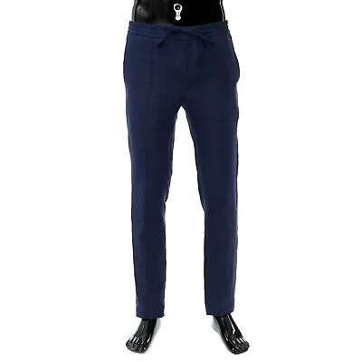 BRIONI 800$ Navy Blue Linen Sidney Trousers - Drawstring • $395