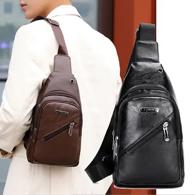 Mens Leather Sling Bag Cross Body Handbag Chest Bag Shoulder Pack Sport Backpack • $10.80