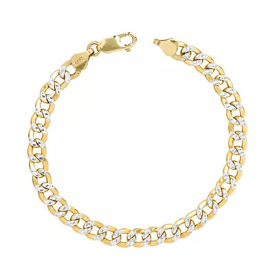 14K Yellow Gold 7mm Diamond Cut White Pave Cuban Curb Chain Bracelet Men 7 - 9  • $373.99