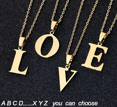 £4.99 • Buy Gold Stainless Steel Initial Letter A To Z Pendant Necklace Alphabet Uk Seller