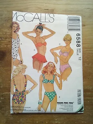 6588 Swimsuit Bikini Skirt Option Size 12 Used Vintage McCalls Sewing Pattern • £10