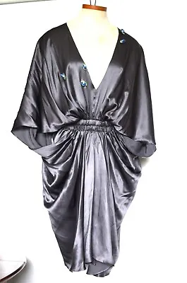 Miguelina High Quality 100% Silk Women's  Gray Sexy Home Dress Size Large  NWT • $96