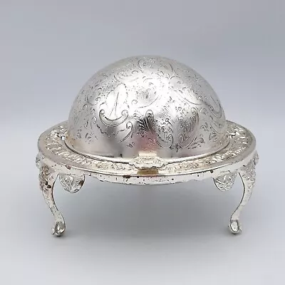 £25 • Buy Vintage Queen Anne Silver Plated Ornate Butter Dish, Footed Caviar Ashtray Roll 