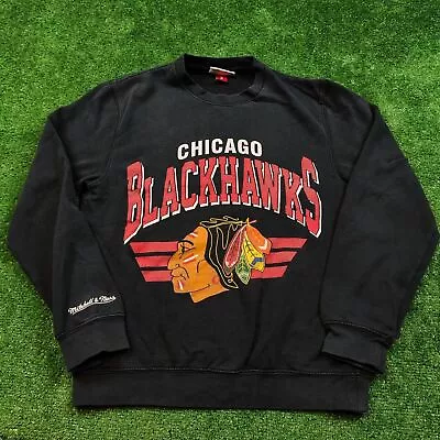 Vintage Mitchell & Ness Sweater USA Chicago Blackhawks Sports NHL Sweatshirt Men • £20.35