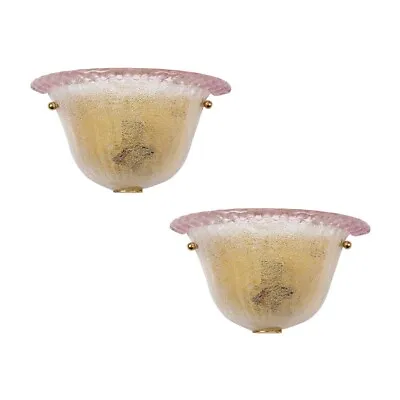 Vintage Italian Murano Glass Wall Sconces In Gold And Pink - Elegant Lighting • $860