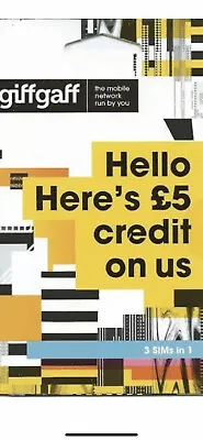 £0.01 • Buy GiffGaff Sim Card With Credit Pay As You Go £5 Standard Micro Nano 4G Unlimited!