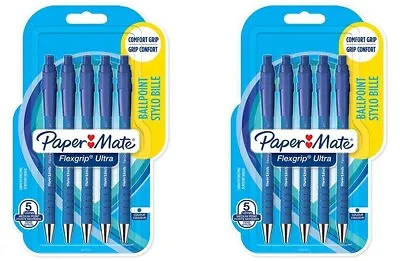 2 X Packs Paper Mate FlexGrip Ultra Pens. Blue. 5 Per Pack. 1 Mm Medium Point. • £10.50