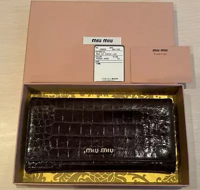 MIUMIU Long Wallet Leather Dark Brown Shipped From Japan • $53