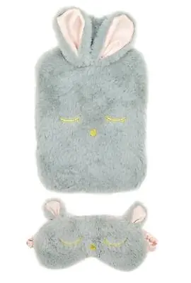 1.5 Litre Grey Plush Hot Water With Rabbit Ears & Matching Eye Mask • £10.99