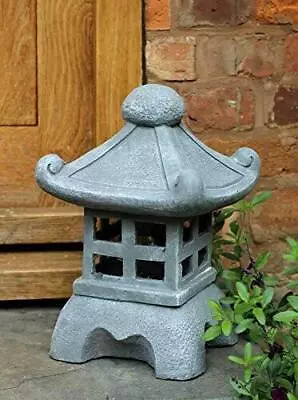 Garden Solar Ornament Buddha Chinese Pagoda Japanese Lantern Ceramic Grey • £26.95