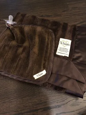 $100 LUXE My Blankee Baby Blanket Lovie Set Brown Satin Fur Saks Fifth Avenue • $25