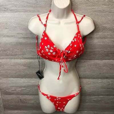 Zaful Womens Size Medium Red Tie Strappy Two Piece Bikini Set NEW • $9.09