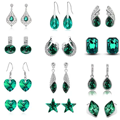 Emerald Green Christmas Women Dangle Drop Stars Almond Silver Long Earrings • £4.90