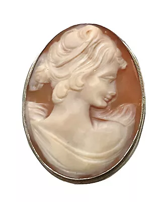 Vintage 800 Silver Cameo Brooch Pendant Carved Shell   Sale • $110