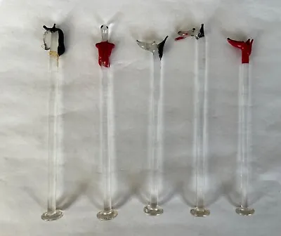 Set Of 5 Vintage Glass Drink Stirrers  Swizzle Sticks - Animal Themed • $12.75