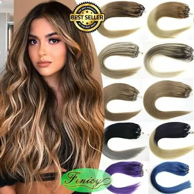 Micro Ring Loop Hair Extensions Real Human Hair Silicone Micro Beads Link Remy1g • $33