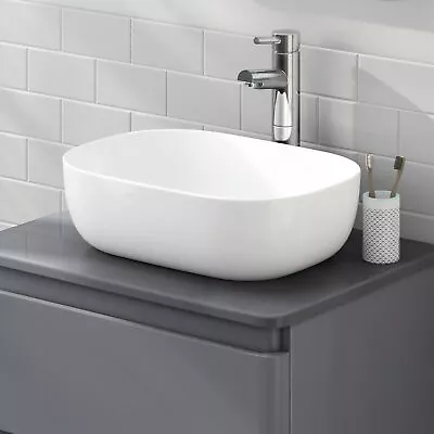 Modern Rectangular Curved Bathroom Counter Top Sink Wash Basin White Ceramic UK • £30.99