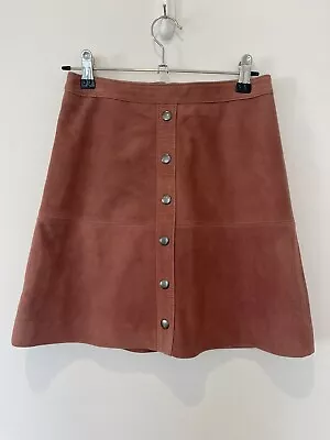 KOOKAI Dark Rose Suede Leather Skirt Size 36 (8) Buttons Up Front Stitching EUC • $29.95