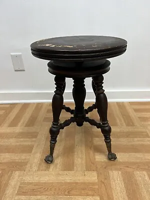 Vintage WOOD PIANO STOOL Organ Claw Foot Victorian Wooden Seat Antique Ball Feet • $99.99