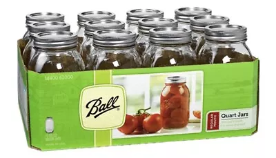 $36.99 • Buy BALL 12pk 32oz Wide Mouth Quart Canning Mason Jars, Lids & Bands Clear Glass
