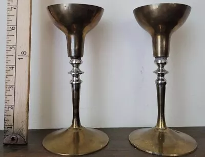 Set Of 2 Brass/Nickel Candle Stick Holders 7  From India • $15