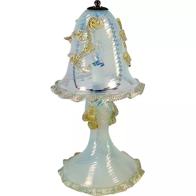 Opalescent Spiral Ribbed Venetian Boudoir Lamp - Late 1960's • $213