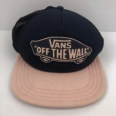 Vans Off The Wall Pink & Navy Blue & Black Mesh Hat Cap Embroidered Patch • £9.30