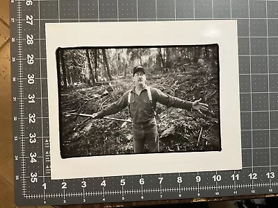 Vintage Logging Press Photo Lumberjack Standing In Logging Cut • $14.99