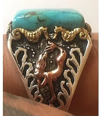 1900s 20s 30s 40s 50s Sea Mermaid Ring Real Turquoise Stone Vintage Rockabilly • $120